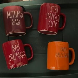 Rae Dunn Autumn and Halloween Mug Set - Red and Orange